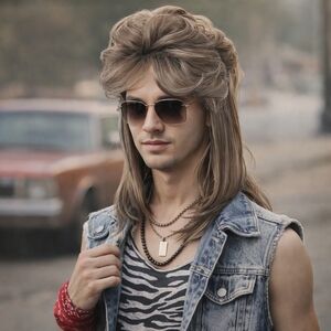 16" Mullet Wig for Men 80s Costume Accessory Ash Blonde wi/ Hairnet